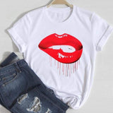 Women Lip Leopard Love Graphic T shirt Top Lady Print Tee T-Shirt CZ23374 / L