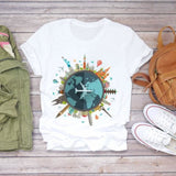 Women Short Sleeve Dream Feather Fashion Print Top T Shirt Graphic Tee T-Shirt CZ18865 / L