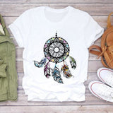 Women Short Sleeve Dream Feather Fashion Print Top T Shirt Graphic Tee T-Shirt CZ25463 / XL