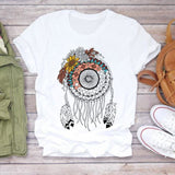 Women Short Sleeve Dream Feather Fashion Print Top T Shirt Graphic Tee T-Shirt CZ25465 / XXL