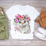Women Short Sleeve Dream Feather Fashion Print Top T Shirt Graphic Tee T-Shirt CZ9057 / M