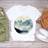 Women Short Sleeve Dream Feather Fashion Print Top T Shirt Graphic Tee T-Shirt CZ8399 / L
