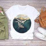 Women Short Sleeve Dream Feather Fashion Print Top T Shirt Graphic Tee T-Shirt CZ8402 / M