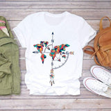 Women Short Sleeve Dream Feather Fashion Print Top T Shirt Graphic Tee T-Shirt CZ22091 / XXL