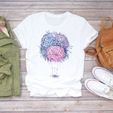 Women Short Sleeve Floral Flower Fashion Top T Shirt Graphic Tee T-Shirt CZ22536 / XXL