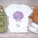 Women Short Sleeve Floral Flower Fashion Top T Shirt Graphic Tee T-Shirt CZ22537 / XXL