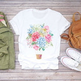 Women Short Sleeve Floral Flower Fashion Top T Shirt Graphic Tee T-Shirt CZ22544 / M