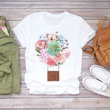 Women Short Sleeve Floral Flower Fashion Top T Shirt Graphic Tee T-Shirt CZ22545 / XXL