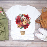 Women Short Sleeve Floral Flower Fashion Top T Shirt Graphic Tee T-Shirt CZ22546 / XXL
