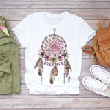Women Short Sleeve Floral Flower Fashion Top T Shirt Graphic Tee T-Shirt CZ8435 / XXL
