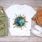 Women Short Sleeve Floral Flower Fashion Top T Shirt Graphic Tee T-Shirt CZ18865 / XXL