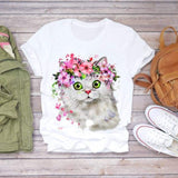Women Short Sleeve Floral Flower Fashion Top T Shirt Graphic Tee T-Shirt CZ9057 / XXL