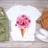 Women Short Sleeve Floral Flower Fashion Top T Shirt Graphic Tee T-Shirt CZ9053 / XXL