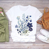 Women Short Sleeve Floral Flower Fashion Top T Shirt Graphic Tee T-Shirt CZ8552 / XXL