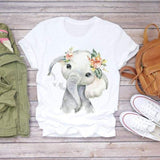 Women Short Sleeve Floral Flower Fashion Top T Shirt Graphic Tee T-Shirt CZ9131 / M