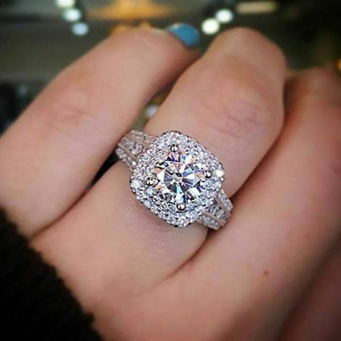 Women Silver Luxury Wedding Proposal Ring Ring Jewelry