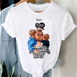 Women Striped Boys Cute Mom Crown Mother Mama Fashion Graphic T shirt Top Print Tee T-Shirt CZ24117 / S