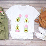 Women T-shirts Cartoon Avocado Fruit Funny Love Graphic Top Print Shirt Tee T-Shirt CZ23081 / S