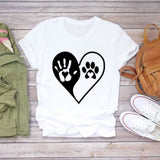 Women T-shirts Dog Cat Paw Letter Sweet Animal Print Graphic Top Shirt Tee T-Shirt CZ23031 / S
