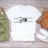 Women T-shirts Dog Cat Paw Letter Sweet Animal Print Graphic Top Shirt Tee T-Shirt CZ23032 / M
