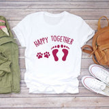 Women T-shirts Dog Cat Paw Letter Sweet Animal Print Graphic Top Shirt Tee T-Shirt CZ23034 / M