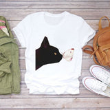 Women T-shirts Dog Cat Paw Letter Sweet Animal Print Graphic Top Shirt Tee T-Shirt CZ23035 / S