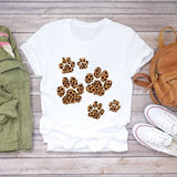 Women T-shirts Dog Cat Paw Letter Sweet Animal Print Graphic Top Shirt Tee T-Shirt CZ23037 / S