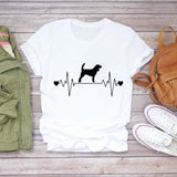 Women T-shirts Dog Cat Paw Letter Sweet Animal Print Graphic Top Shirt Tee T-Shirt CZ23039 / S
