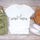 Women T-shirts Dog Cat Paw Letter Sweet Animal Print Graphic Top Shirt Tee T-Shirt CZ23040 / M