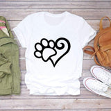 Women T-shirts Dog Cat Paw Letter Sweet Animal Print Graphic Top Shirt Tee T-Shirt CZ23047 / S
