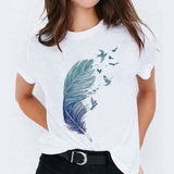 Women Watercolor Feather Bird Casual Print Graphic T Shirt Tee T-Shirt CZ22553 / XXL