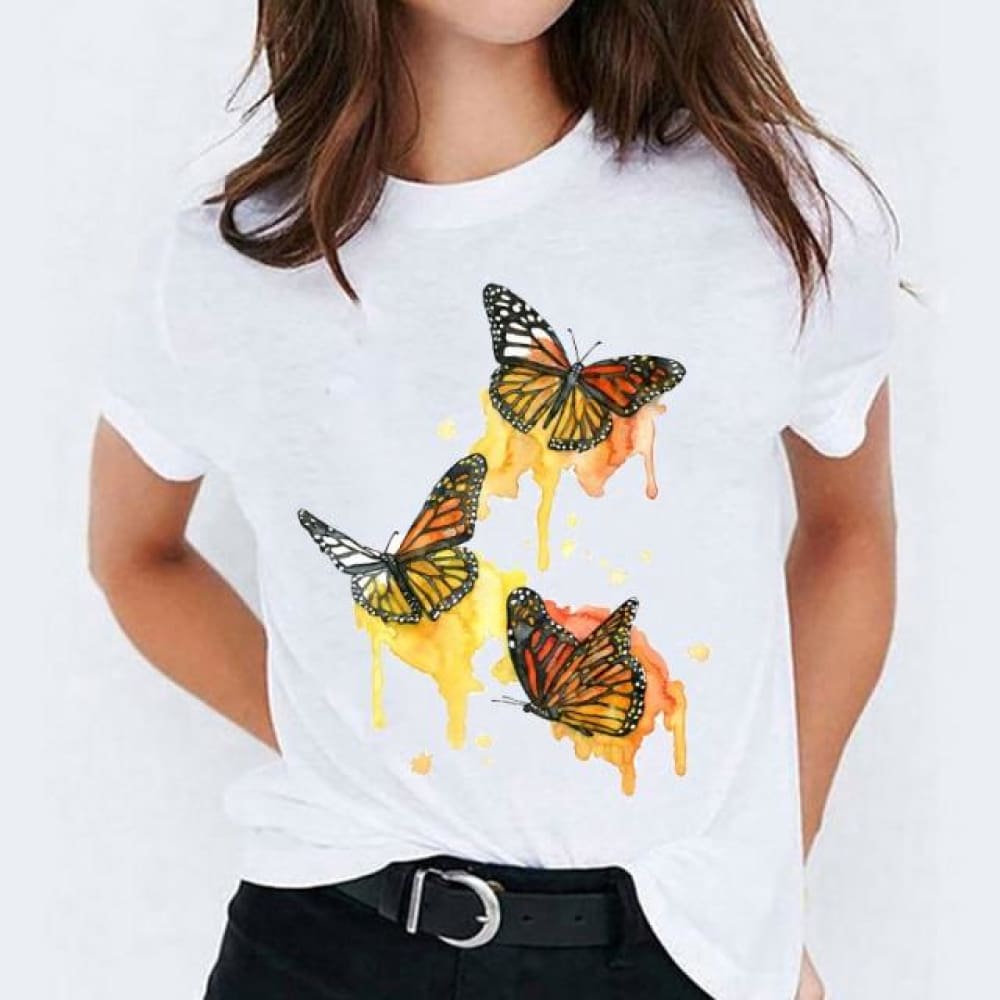 Women Watercolor Feather Bird Casual Print Graphic T Shirt Tee T-Shirt CZ22561 / XXL