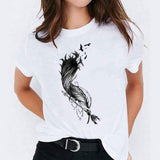 Women Watercolor Feather Bird Casual Print Graphic T Shirt Tee T-Shirt CZ22551 / L