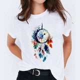 Women Watercolor Feather Bird Casual Print Graphic T Shirt Tee T-Shirt CZ22568 / XXL