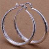 Women’s 925 Sterling Silver 2” Medium Round Diamond Cut Etched Hoop Earrings