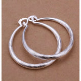 Women’s 925 Sterling Silver 2” Medium Round Diamond Cut Etched Hoop Earrings