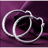 Women’s 925 Sterling Silver 2” Medium Round Diamond Cut Etched Hoop Earrings