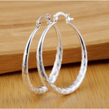 Women’s 925 Sterling Silver 2” Medium Round Diamond Cut Etched Hoop Earrings