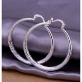 Women’s 925 Sterling Silver 2” Medium Round Diamond-Cut Etched Hoop Earrings