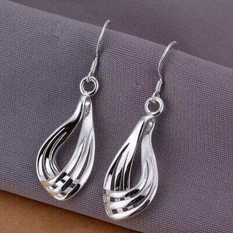 Women’s 925 Sterling Silver Abstract WaterDrop Triple Band Charm Dangle Earrings