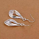 Women’s 925 Sterling Silver Abstract WaterDrop Triple Band Charm Dangle Earrings