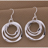 Women’s 925 Sterling Silver Circles In Circles Abstr Art Dangle Hook Earrings