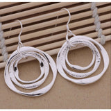 Women’s 925 Sterling Silver Circles In Circles Abstr Art Dangle Hook Earrings