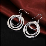 Women’s 925 Sterling Silver Circles In Circles Abstr Art Dangle Hook Earrings