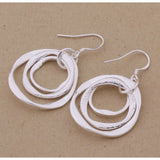 Women’s 925 Sterling Silver Circles In Circles Abstr Art Dangle Hook Earrings