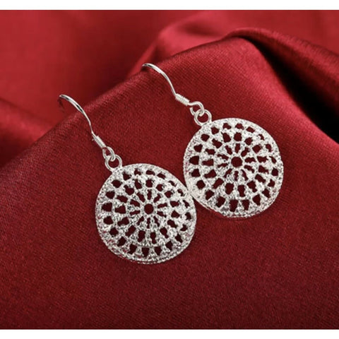 Women’s 925 Sterling Silver Geometric Disc Circle Drop Dangle Hook Earrings