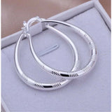 Women’s 925 Sterling Silver Oval Striped Etched Hoop Pierced Earrings