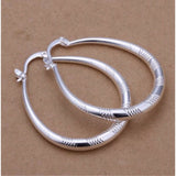 Women’s 925 Sterling Silver Oval Striped Etched Hoop Pierced Earrings