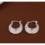 Womens 925 Sterling Silver Round Classic Filigree Hoop Earrings 1.1 inch