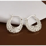 Womens 925 Sterling Silver Round Classic Filigree Hoop Earrings 1.1 inch
